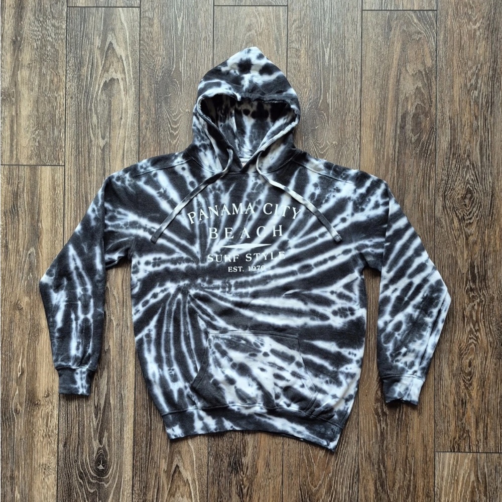 Trading Co Beach Outfitters Blk/Wht Tie-Dye Hoodie Panama City Beach Men’s Sz M